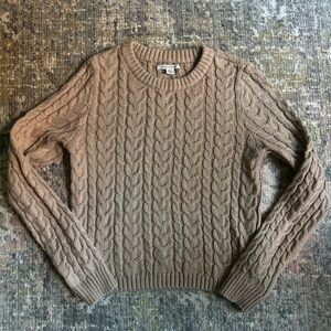 American Eagle Cable Knit Tan Camel Crewneck Sweater Medium